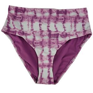 Bar III Bikini Bottom XL Purple White Tie Dye High Waist Swim Womens